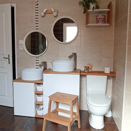 Optimisation de l'espace salle de bain pour être accessible aux enfants de tout âge.