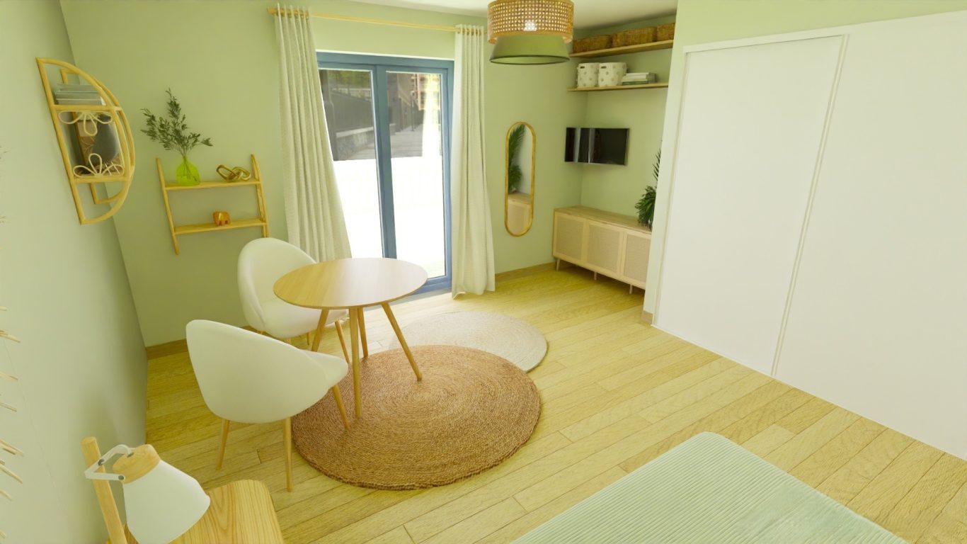 Aménagement pratique dans une ambiance douce et chaleureuse. Conception d'aménagement et décoration intérieure pour les chambres individuelles - Construction dans le Lauragais.