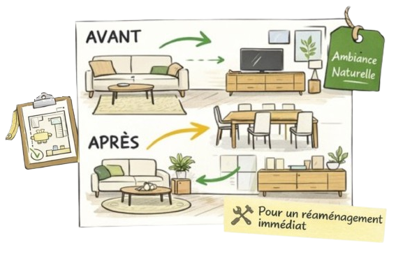 Plan d’action pour réorganiser une pièce et optimiser l’espace avec accompagnement sur place à Toulouse.