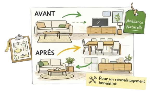 Plan d’action pour réorganiser une pièce et optimiser l’espace avec accompagnement sur place à Toulouse.