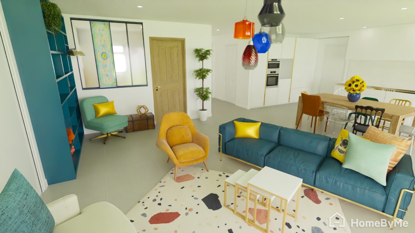 Décoration intérieure dynamique et chic. Décoration intérieure dynamique et chic, mise en valeur par des teintes affirmées, des touches de laiton et un mobilier éclectique.