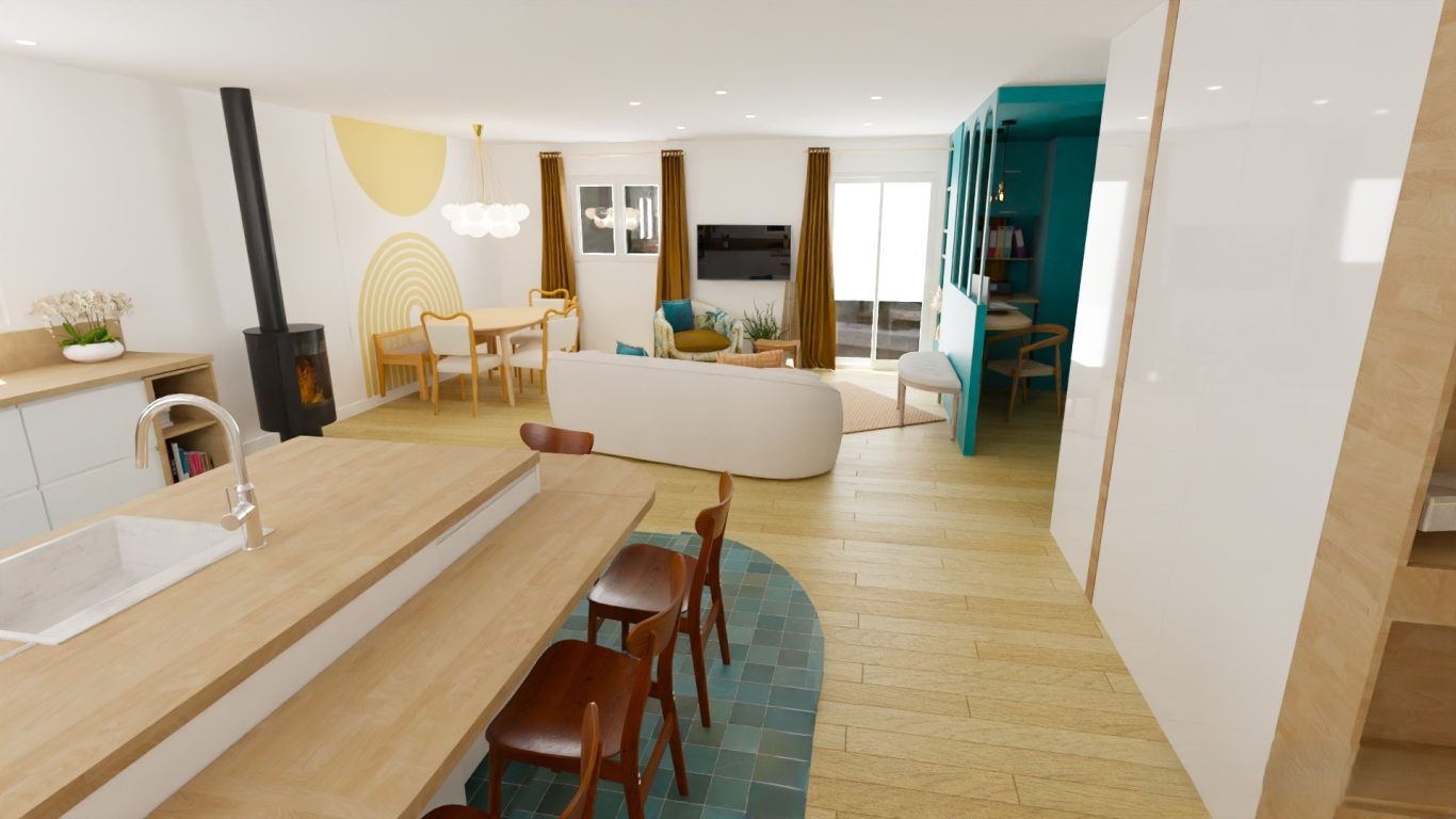 Aménagement intérieur chic et optimisé avec espaces repas, salon et bureau Aménagement intérieur d’espaces de vie chics et optimisés, pensé pour allier esthétique, fonctionnalité et confort au quotidien à Toulouse