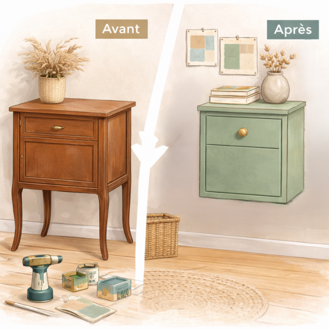 Transformation et détournement de meubles existants pour un intérieur personnalisé et durable à Toulouse.