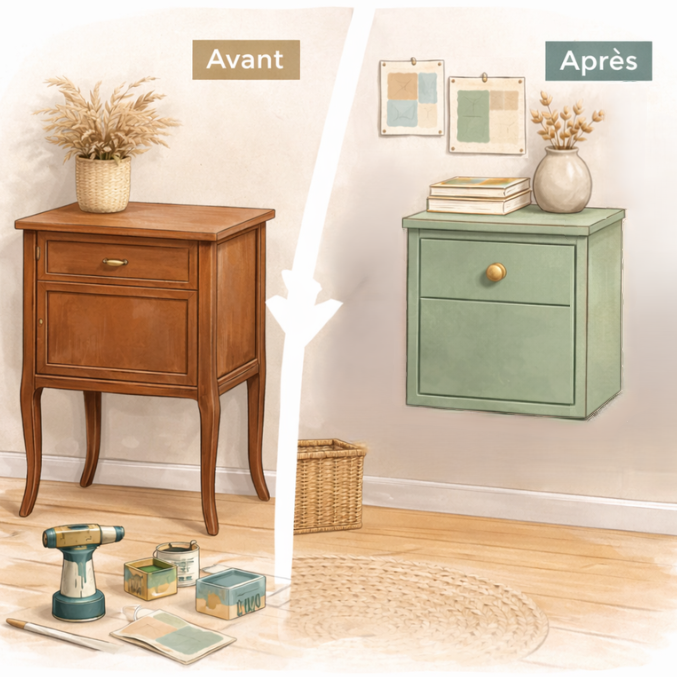 Transformation et détournement de meubles existants pour un intérieur personnalisé et durable à Toulouse.